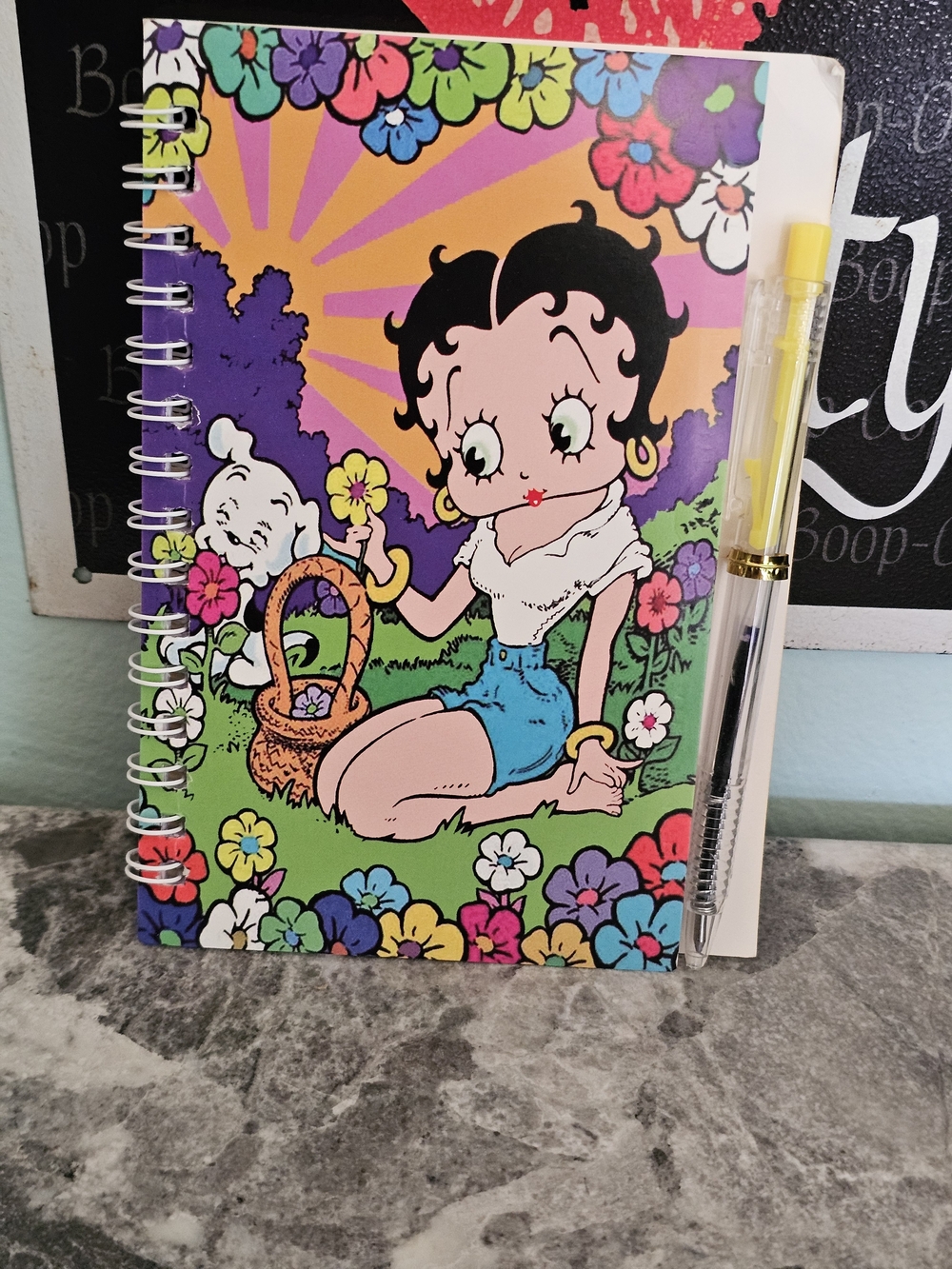Betty Boop White Spiral Notebook with Yellow Pen